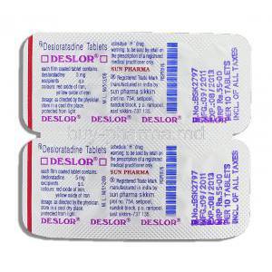 Deslor, Generic  Clarinex, Desloratadine 5 mg packaging