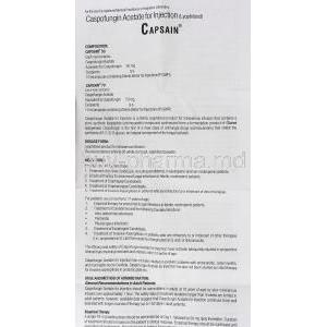 Capsain, Generic Cancidas, Caspofungin Acetate 70 mg Injection information sheet 1