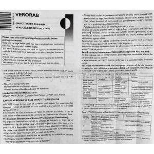 Verorab Rabies Vaccine, Purified Verocell vaccine, rabies (PVRV) 2.5 IU x 1 dose Vial + Syringe information sheet page 1