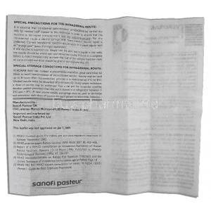 Verorab Rabies Vaccine, Purified Verocell vaccine, rabies (PVRV) 2.5 IU x 1 dose Vial + Syringe  information sheet page 4