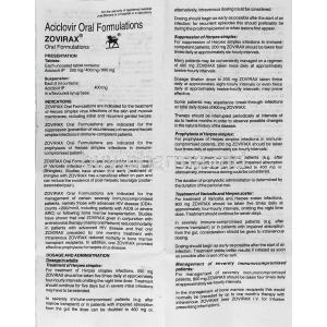 Zovirax Suspension 100ml, Generic Aciclovir Oral Suspension BP information sheet page 1