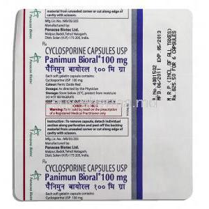 Panimun Bioral, Generic Cyclosporine, 100 mg, capsules strip
