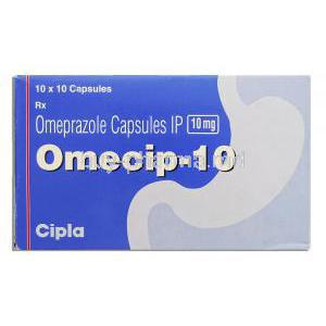 Omecip-10, Generic Prilosec, Omeprazole 10mg, box
