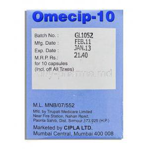Omecip-10, Generic Prilosec, Omeprazole 10mg, CIPLA manufacturer