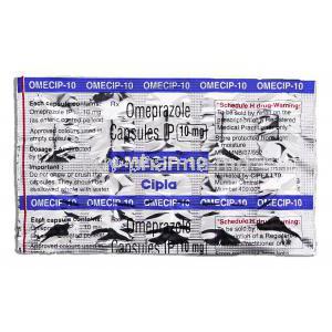 Omecip-10, Generic Prilosec, Omeprazole 10mg, strip