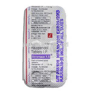 Serenace 1.5, Generic Haloperidol, 1.5 mg Tablet, blister pack description