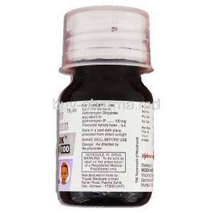 Aziwok Liquid 100, Generic Azithromycin, 15 ml Oral Suspension, bottle description