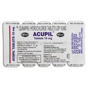 Acupil 10, Quinapril Hydrochloride 10mg tablets, packaging stirp information