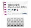 Trivogo, Glimepiride 2mg. Metformin 500mg and Voglibose 0.2mg box and tablets