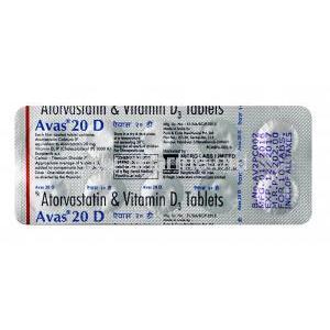 Avas 20 D, Atorvastatin (20mg) + Vitamin D3 (1000IU), Tablet, sheet information
