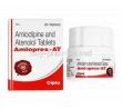 Amlopres-AT, Amlodipine 5mg and Atenolol 50mg box and 30 capsule bottle