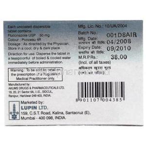 Flucalup 50 DT, Generic Diflucan, Fluconazole Dispersible 50mg Box Information