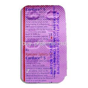 Cardace 5, Generic  Altace, Ramipril, 5mg tablet, strip description