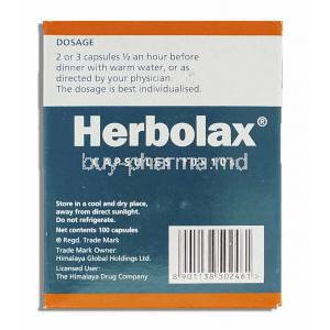 Herbolax  for Chronic Constipation Capsule Box back