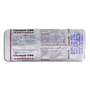 Generic Biaxin, Clanthromycin 500mg, strip description