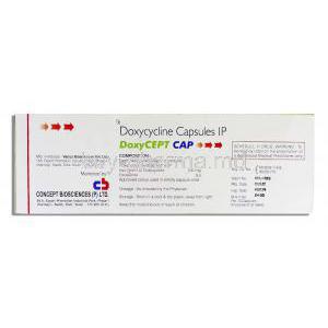 Generic Vibramycin, Doxycycline Hydrochloride 100mg, capsule, box description