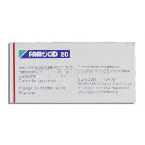 Generic Pepcid, Famocid 20, Famotidine 20mg, tablet, box description