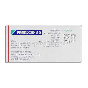 Generic Pepcid, Famocid 20, Famotidine 20mg, tablet, Sun Pharmaceutical manufacturer