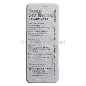 Rabaktive 20, Rabeprazole Sodium, 20 mg, strip description