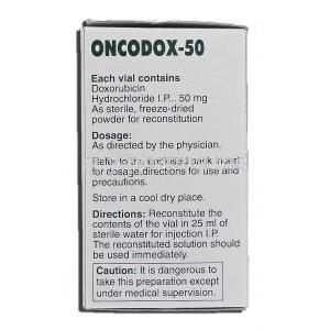 Oncodox-50, Generic Doxil, Generic Rubex, Doxorubicin Hydrochloride, 50 mg, Injection, box description
