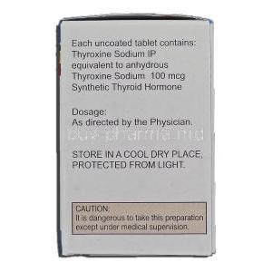 Thyrox-100, Generic Synthroid, Generic Eltroxin, Generic Levothroid, Thyroxine Sodium, 100 mg, box description