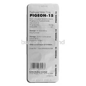 Pigeon-15, Generic Actos, Pioglitazone, 15mg, Strip description