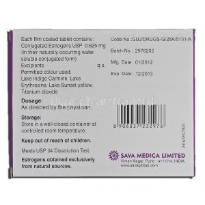 E-Conik 0.625, Generic Premarin, Conjugated Estrogens, 0.625 mg, Box description