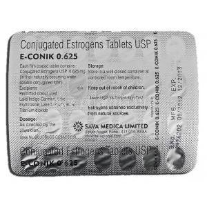E-Conik 0.625, Generic Premarin, Conjugated Estrogens, 0.625 mg, Strip description