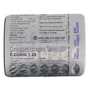 E-Conik 1.25, Generic Premarin, Conjugated Estrogens, Tablet, Strip description