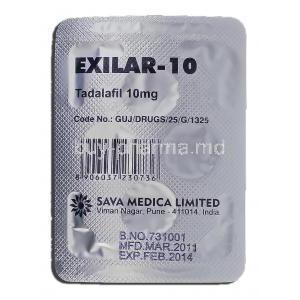 Exilar-10, Generic Cialis, Tadalafil, 10 mg, Tablet, Strip description