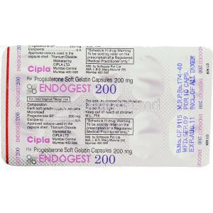 Endogest, Generic Prochieve,  Progesterone 200 Mg Soft Gelatin Capsule (Cipla) Packaging Info