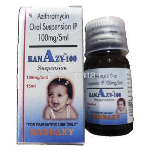 Ranazy-100, Generic Zithromax,  Azithromycin Oral Suspension, 100 mg  5 ml, 15 ml, Suspension