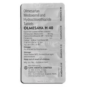 Olmesava H 40, Generic Benicar HCT, Olmesartan Medoxomil, Hydrochlorothiazide, Strip description