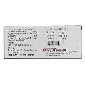 Olmesava H 20, Generic Benicar HCT, Olmesartan & hydrochlorothiazide, 20 mg, Box description