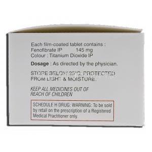 Stanlip, Generic  Tricor, Fenofibrate, 145 mg, Box description