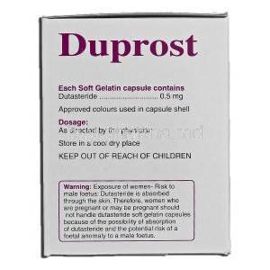 Duprost, Generic Avodart, Dutasteride 0.5 mg, Box description