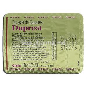 Duprost, Generic Avodart, Dutasteride 0.5 mg, Strip description