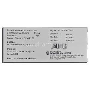 Olmesava 40, Generic Benicar, Olmesartan Medoxomil, 40 mg, Box description