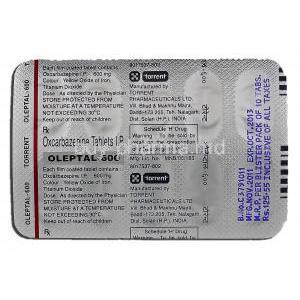 Oleptal-600, Generic Trileptal, Oxcarbazepine, 600 mg, Strip description
