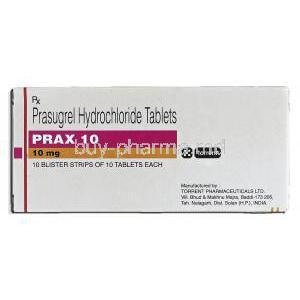 Prax 10, Generic Effient, Prasugrel Hydrochloride, 10 mg, Box