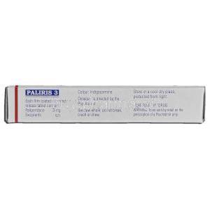 Paliris 3, Generic Invega, Paliperidone ER, 3 mg, Box description
