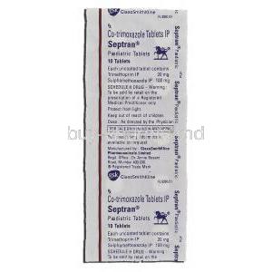 Septran, Trimethoprim, 20 mg, Sulphamethoxazole, 100 mg, Paediatric, Co-trimoxazole, Strip