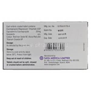 Esaktive 20, Generic Nexium, Esomeprazole 20mg Box Information