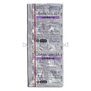 Lefra-10, Generic Arava, Leflunomide, 10mg, Strip