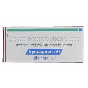 Syncapone 50, Generic Stalevo, Carbidopa, 12.5mg, Levodopa, 50mg, Entacapone, 200 mg, Box