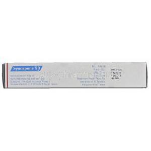 Syncapone 50, Generic Stalevo, Carbidopa, 12.5mg, Levodopa, 50mg, Entacapone, 200 mg, Sun manufacturer