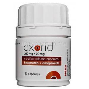 Axorid, Ketoprofen 200mg and Omeprazole, 20mg, Bottle