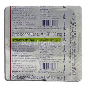 Cyclophil Me - 100, Generic Sandimmune, Cyclosporine, 100mg, Strip description