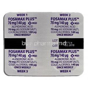 Fosamax Plus, Alendronic Acid, 70mg, Cholecalciferol, 0.14mg, Strip description