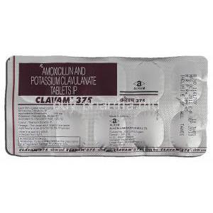 Clavam 375, Generic Augmentin, Amoxycillin, 250mg, Clavulanic Acid, 125mg, Strip description
